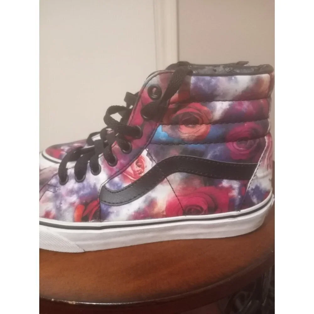 VANS Off The Wall High Top Skateboard Shoes Red Roses Tye Dye Mens 5.5 Womens 7 - Picture 9 of 14